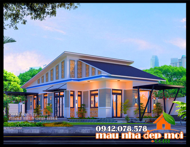 Mẫu nhà mái lệch hiện đại 120m2 nội thất tuyệt đẹp